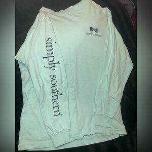 Simply Southern Shirt Womens Med Anchor Stamps Bow Tie Long Sleeve Teal
